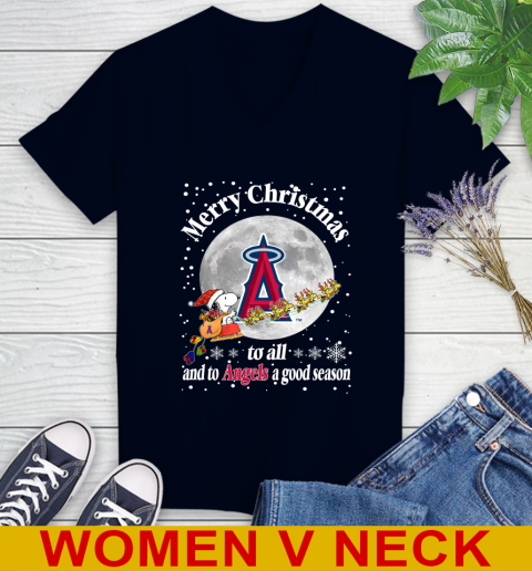 Los Angeles Angels Merry Christmas To All And To Angels A Good Season MLB Baseball Sports Women's V-Neck T-Shirt 2