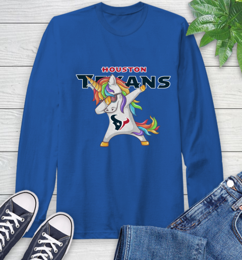 Houston Texans NFL Football Funny Unicorn Dabbing Sports Long Sleeve T-Shirt 9