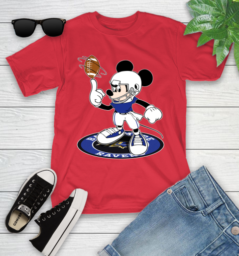 NFL Football Baltimore Ravens Cheerful Mickey Disney Shirt Youth T-Shirt 10