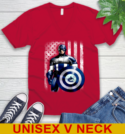 Vancouver Canucks NHL Hockey Captain America Marvel Avengers American Flag Shirt V-Neck T-Shirt 6