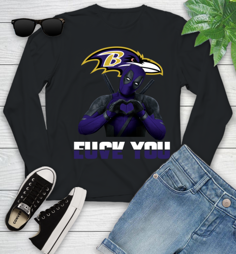 NHL Baltimore Ravens Deadpool Love You Fuck You Football Sports Youth Long Sleeve