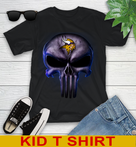 Minnesota Vikings NFL Football Punisher Skull Sports Youth T-Shirt