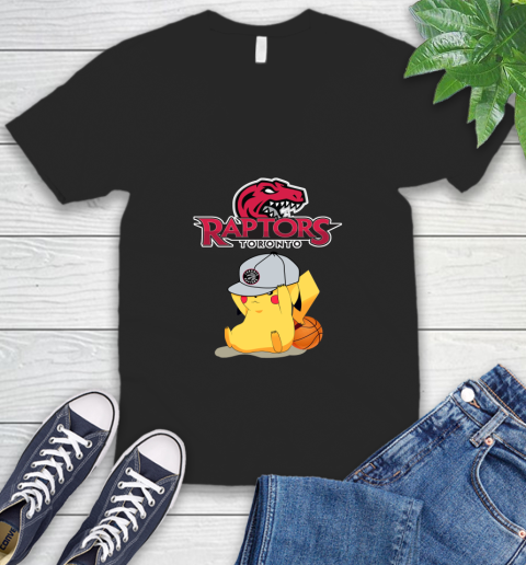 NBA Pikachu Basketball Sports Toronto Raptors V-Neck T-Shirt 2