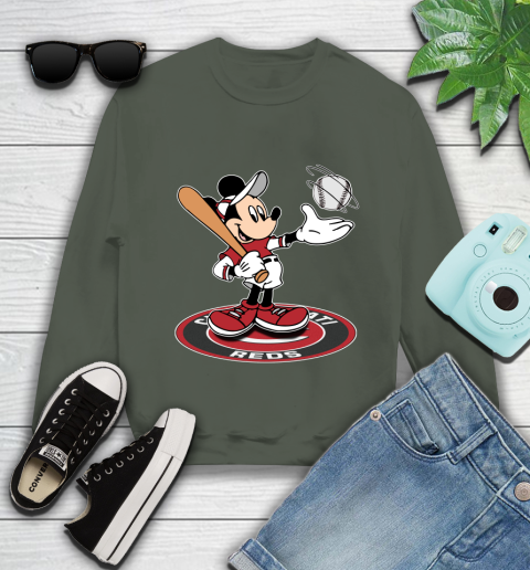 MLB Baseball Cincinnati Reds Cheerful Mickey Disney Shirt Youth Sweatshirt 9