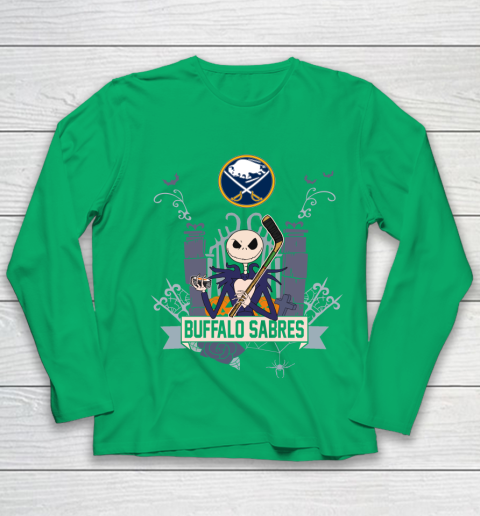 NHL Buffalo Sabres Hockey Jack Skellington Halloween Youth Long Sleeve 4