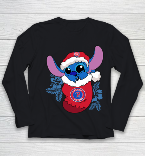 Detroit Pistons Christmas Stitch In The Sock Funny Disney NBA Youth Long Sleeve