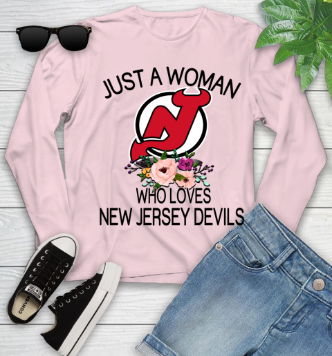 NHL Just A Woman Who Loves New Jersey Devils Hockey Sports Youth Long Sleeve 7