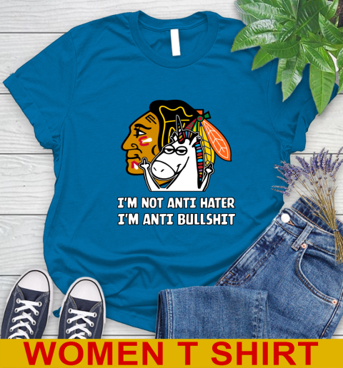 Chicago Blackhawks NHL Hockey Unicorn I'm Not Anti Hater I'm Anti Bullshit Women's T-Shirt 7