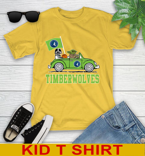 NBA Basketball Minnesota Timberwolves Darth Vader Baby Yoda Driving Star Wars Shirt Youth T-Shirt 8