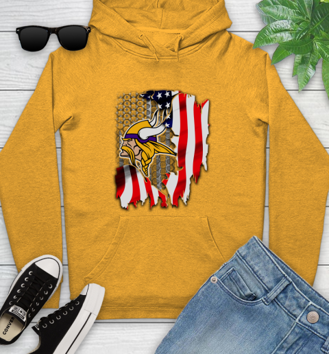 Minnesota Vikings NFL Football American Flag Youth Hoodie 2