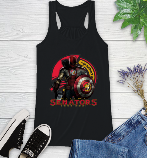 NHL Captain America Thor Spider Man Hawkeye Avengers Endgame Hockey Ottawa Senators Racerback Tank 2