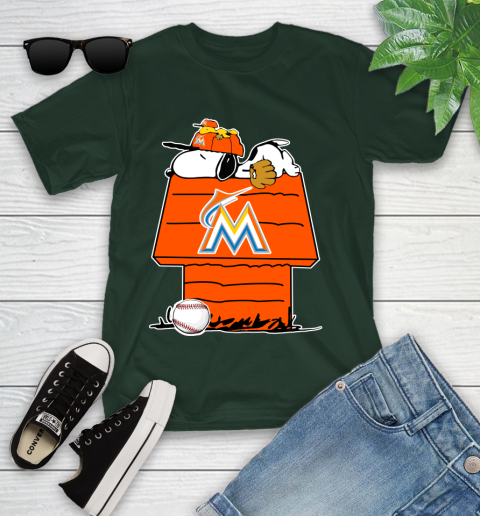 MLB Miami Marlins Snoopy Woodstock The Peanuts Movie Baseball T Shirt Youth T-Shirt 5