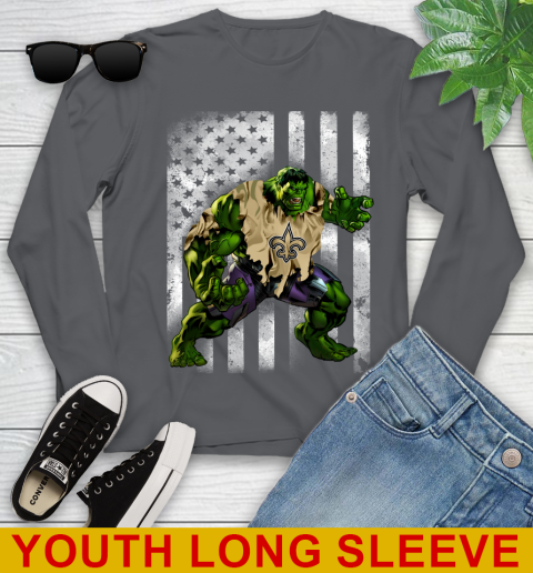 New Orleans Saints Hulk Marvel Avengers NFL Football American Flag Youth Long Sleeve 9