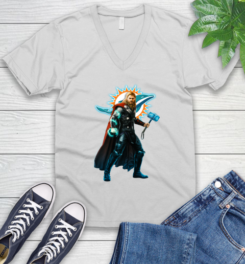 NFL Thor Avengers Endgame Football Miami Dolphins V-Neck T-Shirt
