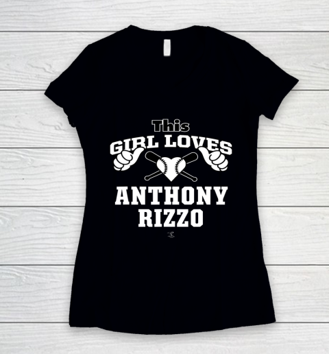 Anthony Rizzo Tshirt This Girl Loves Rizzo Women's V-Neck T-Shirt