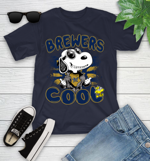 MLB Baseball Milwaukee Brewers Cool Snoopy Shirt Youth T-Shirt 2