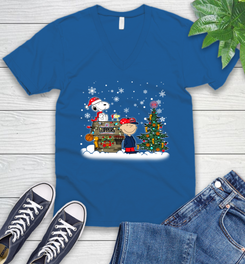 LA Clippers NBA Basketball Christmas The Peanuts Movie Snoopy Championship V-Neck T-Shirt 5