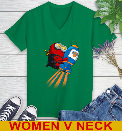 NBA Basketball New York Knicks Deadpool Minion Marvel Shirt Women's V-Neck T-Shirt 5