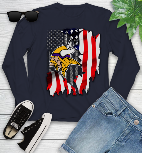 Minnesota Vikings NFL Football American Flag Youth Long Sleeve 2