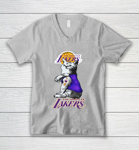 NBA Basketball My Cat Loves Los Angeles Lakers V-Neck T-Shirt 3