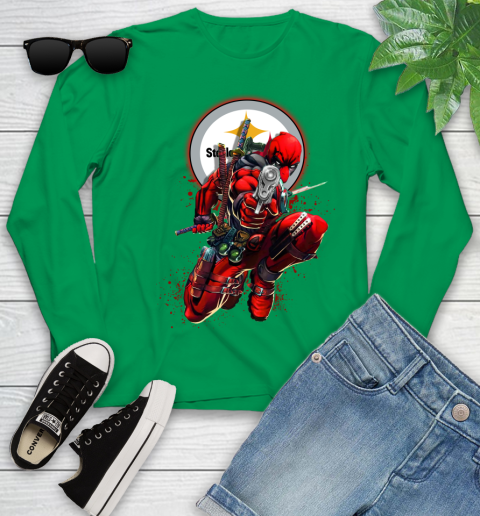 NFL Deadpool Marvel Comics Sports Football Pittsburgh Steelers Youth Long Sleeve 6