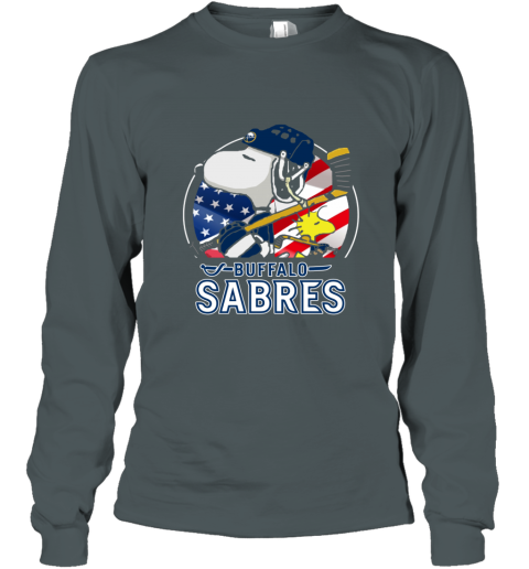 lq1o buffalo sabres ice hockey snoopy and woodstock nhl long sleeve tee 14 front dark heather