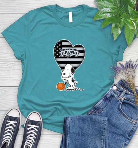 San Antonio Spurs NBA Basketball The Peanuts Movie Adorable Snoopy Women's T-Shirt 12