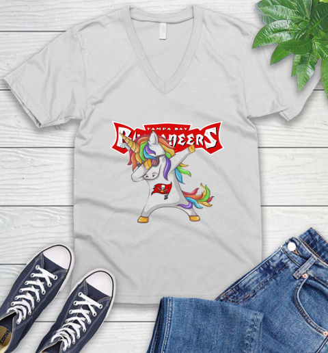 Tampa Bay Buccaneers NFL Football Funny Unicorn Dabbing Sports V-Neck T-Shirt