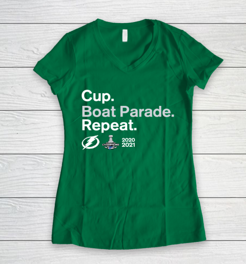 Cup Boat Parade Repeat Tampa bay Lightnings Stanley Hockey 2021 Women's V-Neck T-Shirt 3