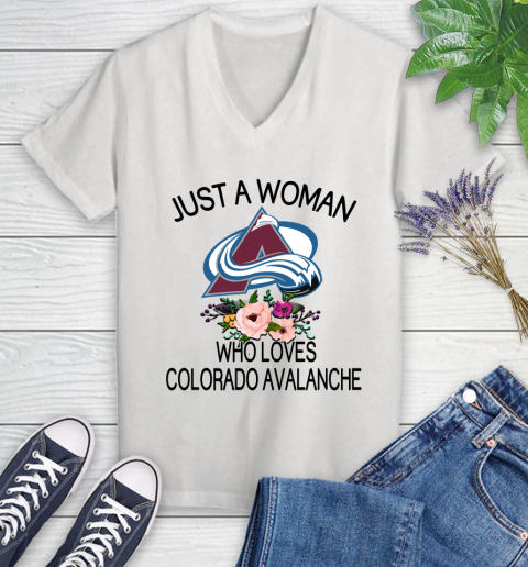 NHL Just A Woman Who Loves Colorado Avalanche Hockey Sports Women's V-Neck T-Shirt