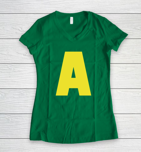 Yellow A On Red For Alvin Halloween Costume Women's V-Neck T-Shirt 3