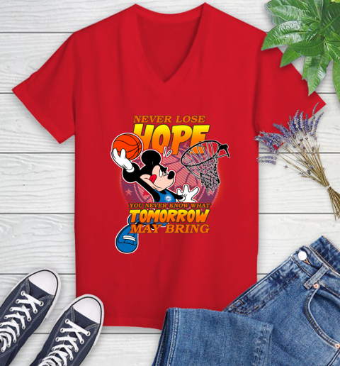 Philadelphia 76ers NBA Basketball Mickey Disney Never Lose Hope Women's V-Neck T-Shirt 11