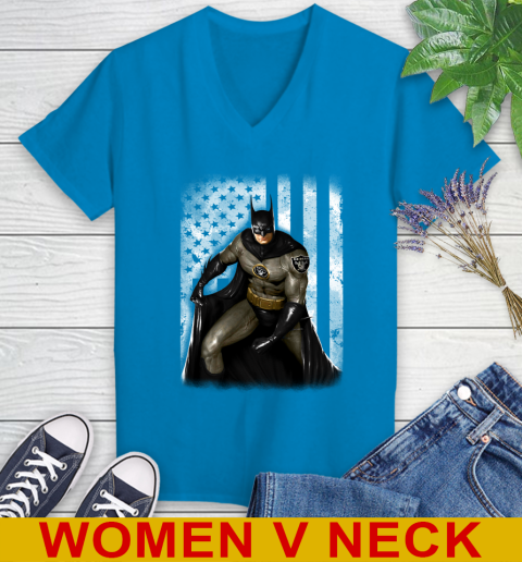 Oakland Raiders NFL Football Batman DC American Flag Shirt Women's V-Neck T-Shirt 7