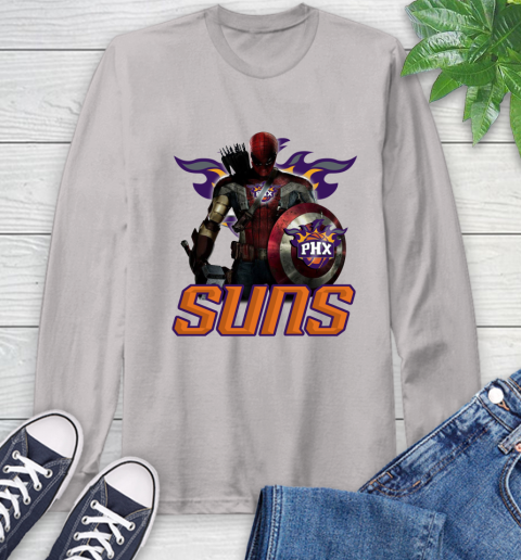 Phoenix Suns NBA Basketball Captain America Thor Spider Man Hawkeye Avengers Long Sleeve T-Shirt 12