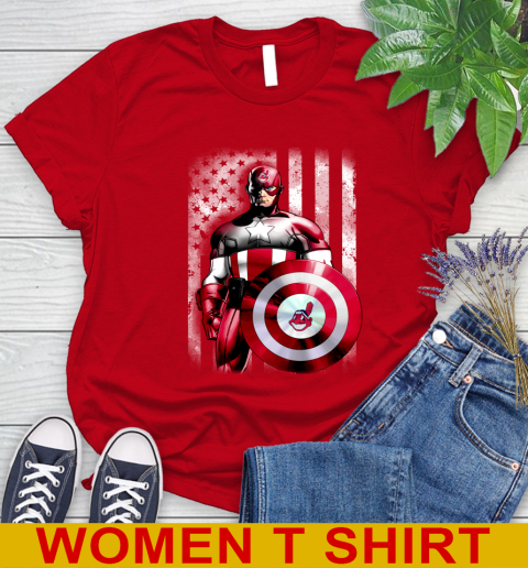Cleveland Indians MLB Baseball Captain America Marvel Avengers American Flag Shirt Women's T-Shirt 11