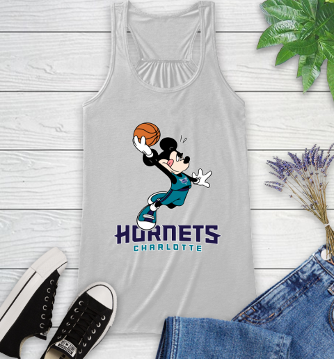 NBA Basketball Charlotte Hornets Cheerful Mickey Mouse Shirt Racerback Tank 2