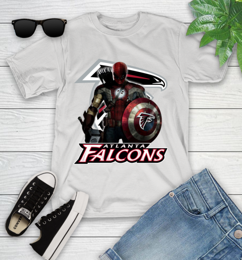 NFL Captain America Thor Spider Man Hawkeye Avengers Endgame Football Atlanta Falcons Youth T-Shirt