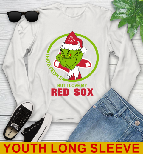 Boston Red Sox MLB Christmas Grinch I Hate People But I Love My Favorite Baseball Team Youth Long Sleeve 12