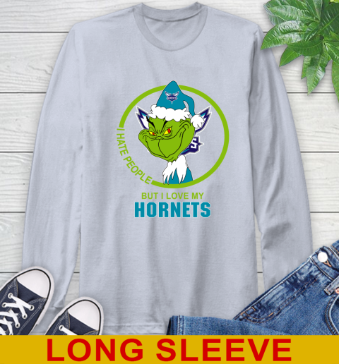 Charlotte Hornets NBA Christmas Grinch I Hate People But I Love My Favorite Basketball Team Long Sleeve T-Shirt 6
