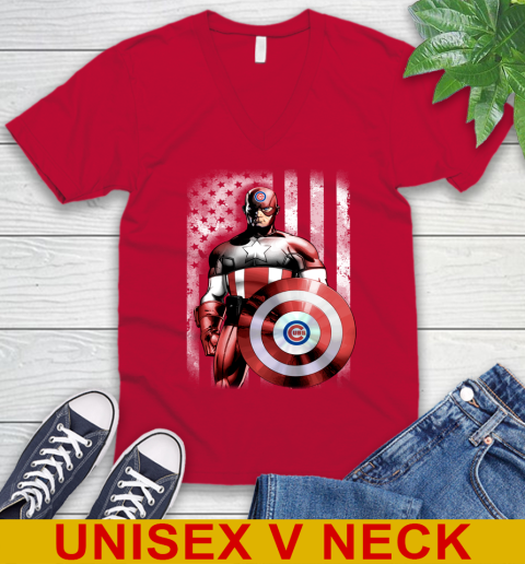 Chicago Cubs MLB Baseball Captain America Marvel Avengers American Flag Shirt V-Neck T-Shirt 6