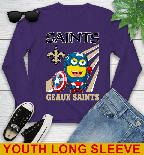 NFL Football New Orleans Saints Captain America Marvel Avengers Minion Shirt Youth Long Sleeve 4