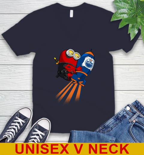 NHL Hockey Edmonton Oilers Deadpool Minion Marvel Shirt V-Neck T-Shirt 2