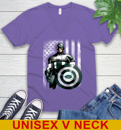 New York Jets NFL Football Captain America Marvel Avengers American Flag Shirt V-Neck T-Shirt 8
