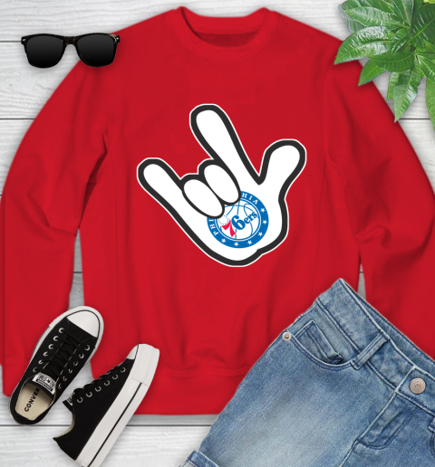 Philadelphia 76ers NBA Basketball Mickey Rock Hand Disney Youth Sweatshirt 9
