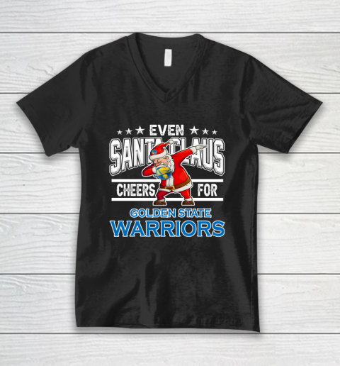 Golden State Warriors Even Santa Claus Cheers For Christmas NBA V-Neck T-Shirt