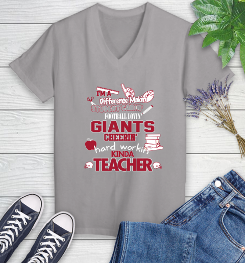 New York Giants NFL I'm A Difference Making Student Caring Football Loving Kinda Teacher Women's V-Neck T-Shirt 4