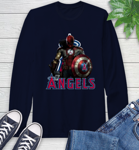 MLB Captain America Thor Spider Man Hawkeye Avengers Endgame Baseball Los Angeles Angels Long Sleeve T-Shirt 4