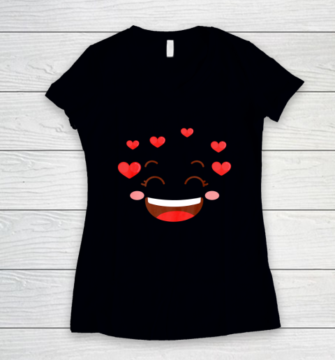 Kids Girls Valentine T Shirt Many Hearts Emoji Design Women's V-Neck T-Shirt