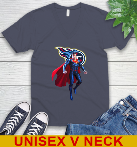 NFL Superman DC Sports Football Tennessee Titans V-Neck T-Shirt 8