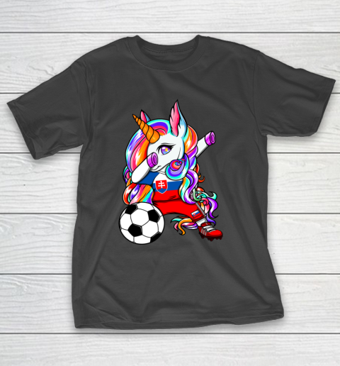 Dabbing Unicorn Slovakia Soccer Fans Jersey Slovak Football T-Shirt 14